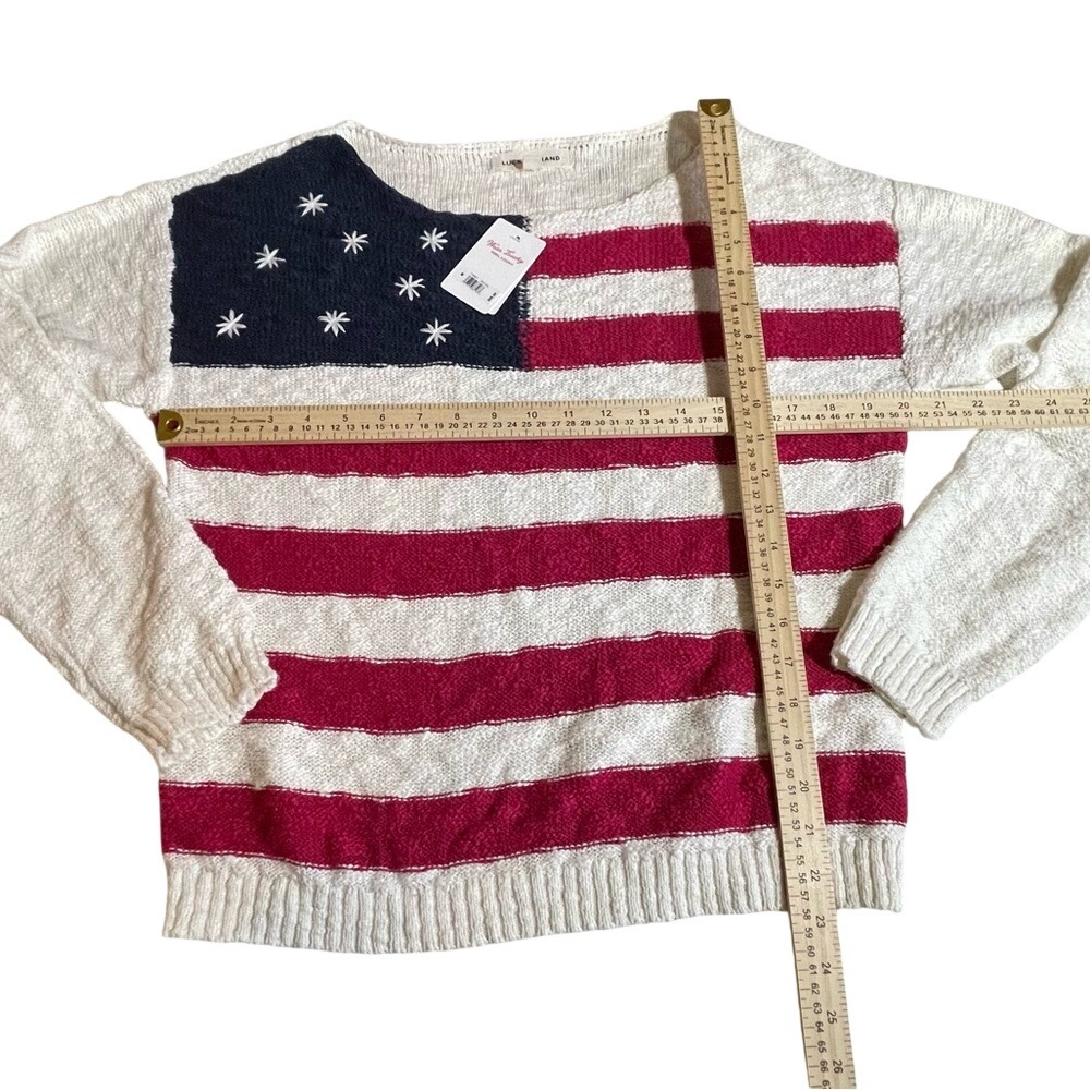 Lucky Brand Womens American Flag Knit Sweater Red White Blue Medium NEW - Picture 3 of 6